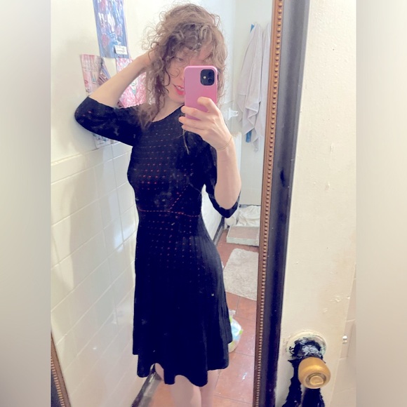 EUC NINALEONARD Black Dress With Small Red Polka Dots - Picture 3 of 7